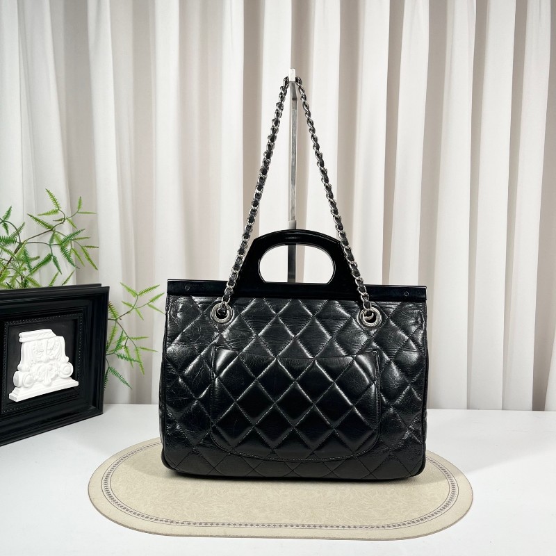 sh zym CHANEL香奈兒 20開 黑銀油蠟皮壓克力手柄衣架包 容量大 包型立挺 時尚亮眼 經典百搭-1