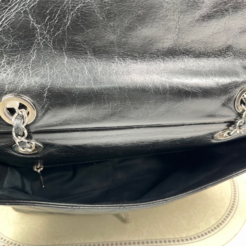 sh zym CHANEL香奈兒 20開 黑銀油蠟皮壓克力手柄衣架包 容量大 包型立挺 時尚亮眼 經典百搭-12