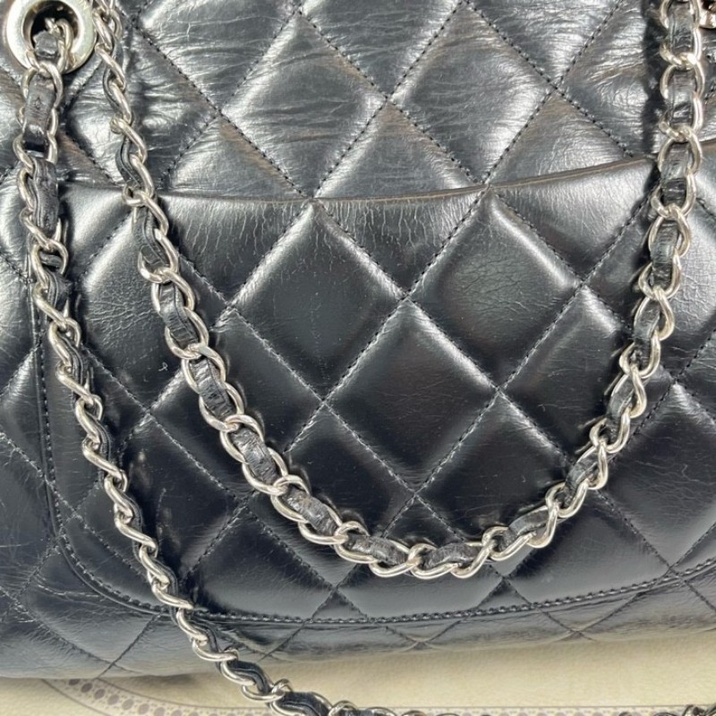 sh zym CHANEL香奈兒 20開 黑銀油蠟皮壓克力手柄衣架包 容量大 包型立挺 時尚亮眼 經典百搭-21