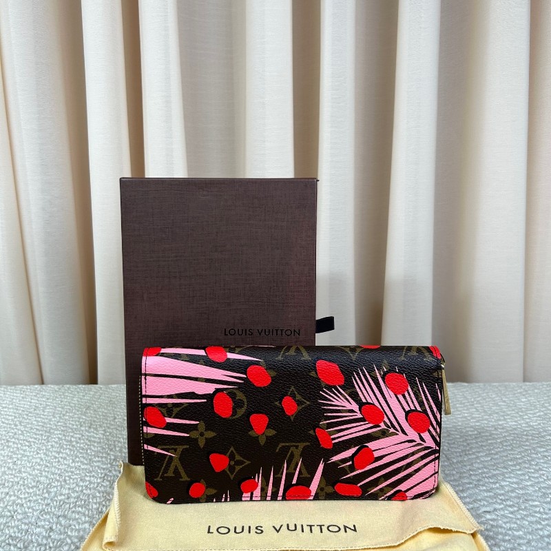LV路易威登熱帶雨林長款錢包 金色五金 拉鏈開合 粉色內裡 卡位多 容量大 日常通勤百搭實用-0