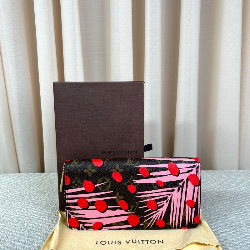 LV路易威登熱帶雨林長款錢包 金色五金 拉鏈開合 粉色內裡 卡位多 容量大 日常通勤百搭實用-1