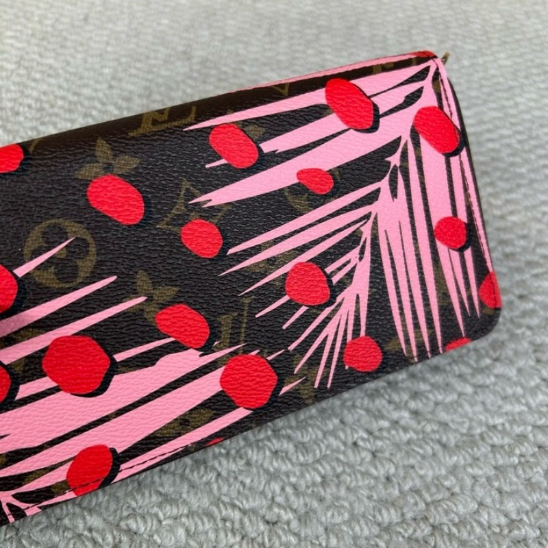 LV路易威登熱帶雨林長款錢包 金色五金 拉鏈開合 粉色內裡 卡位多 容量大 日常通勤百搭實用-8