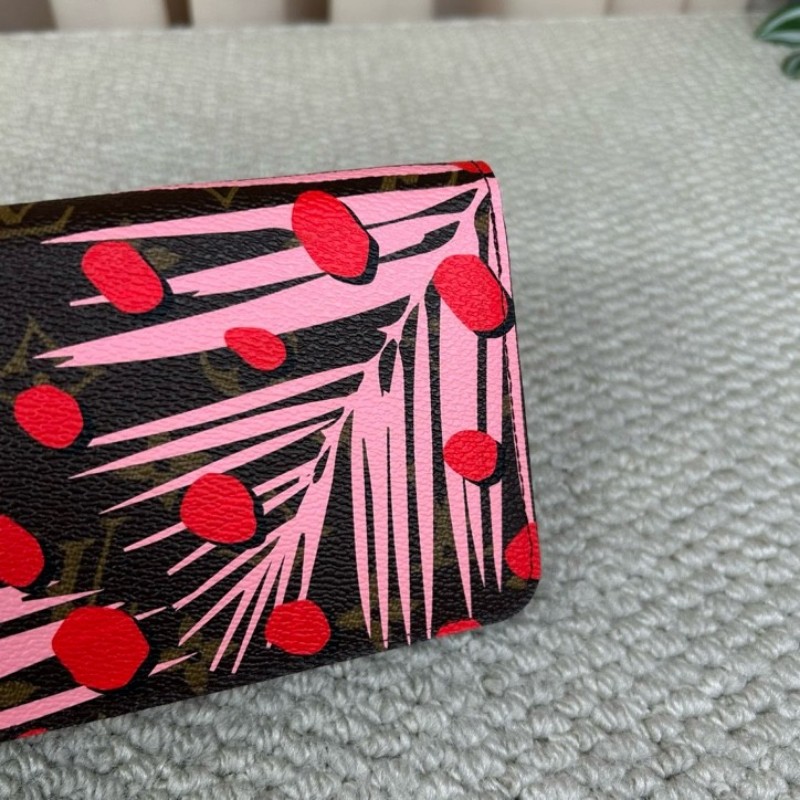 LV路易威登熱帶雨林長款錢包 金色五金 拉鏈開合 粉色內裡 卡位多 容量大 日常通勤百搭實用-9