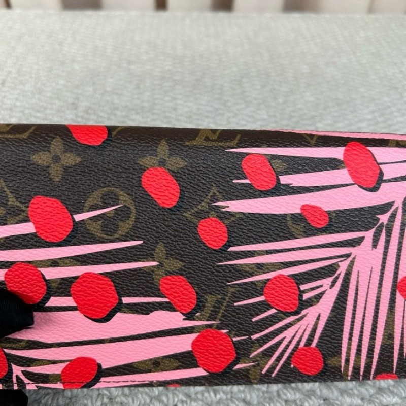 LV路易威登熱帶雨林長款錢包 金色五金 拉鏈開合 粉色內裡 卡位多 容量大 日常通勤百搭實用-10