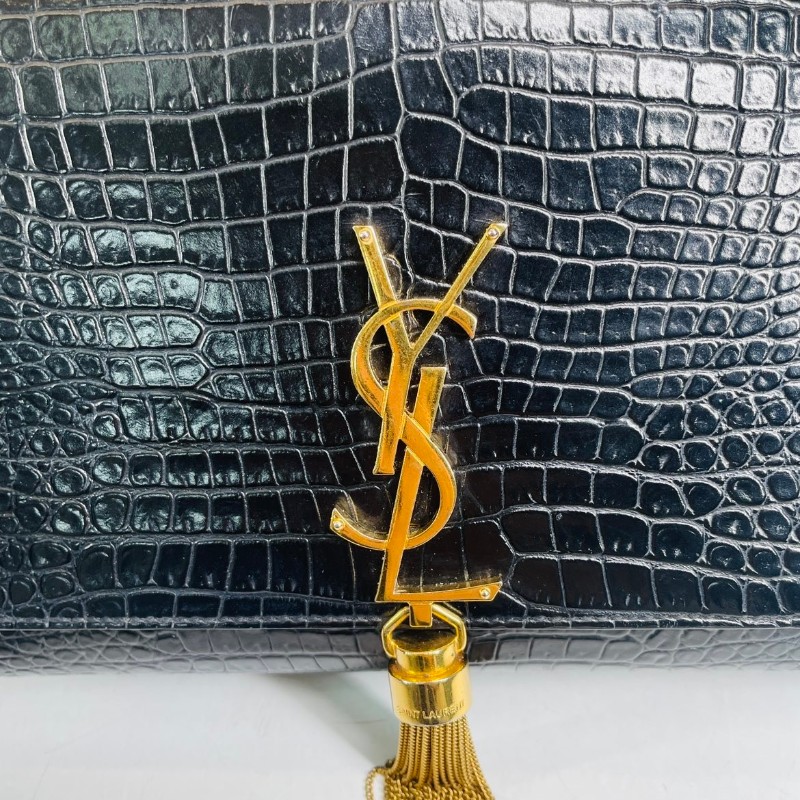 專櫃價2.6折!YSL聖羅蘭 Kate 鱷魚壓紋黑金流蘇 單肩斜挎鏈條包 流蘇的靈動性很強 上身超有氣質-21