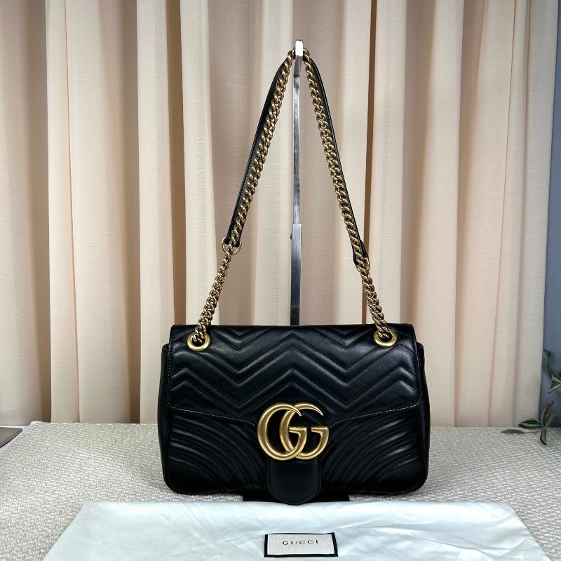 GUCCI古馳馬蒙30單肩斜挎包 古金色的經典雙G標誌 整體飽滿又精緻 出門輕便又百搭-0