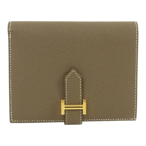HERMES 【Hermes Fair】Epsom皮革Bearn Compact Wallet金扣錢包Etoupe