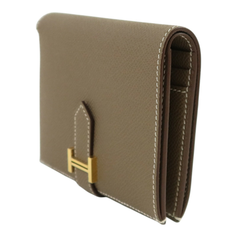 HERMES 【Hermes Fair】Epsom皮革Bearn Compact Wallet金扣錢包Etoupe-2
