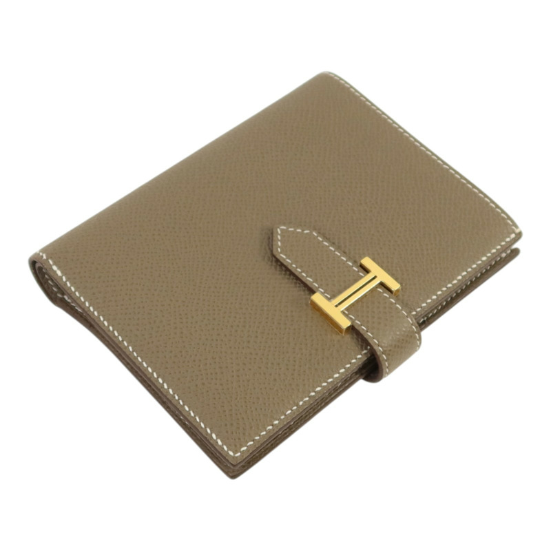 HERMES 【Hermes Fair】Epsom皮革Bearn Compact Wallet金扣錢包Etoupe-3