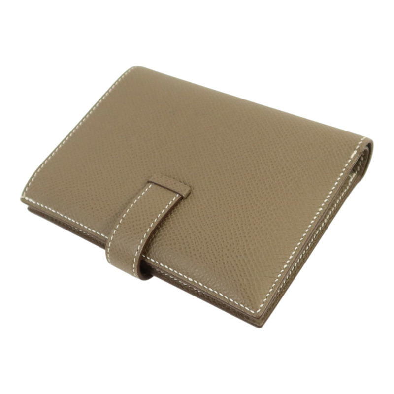 HERMES 【Hermes Fair】Epsom皮革Bearn Compact Wallet金扣錢包Etoupe-4