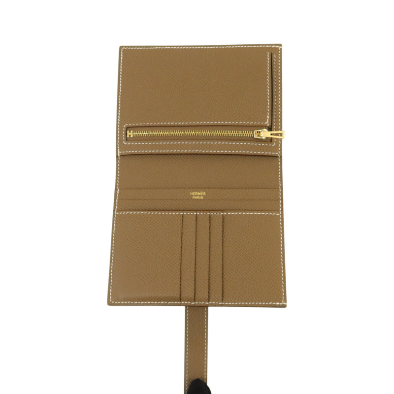 HERMES 【Hermes Fair】Epsom皮革Bearn Compact Wallet金扣錢包Etoupe-6