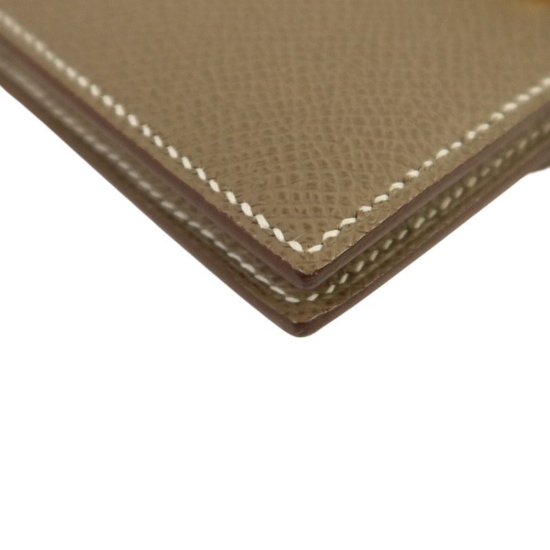 HERMES 【Hermes Fair】Epsom皮革Bearn Compact Wallet金扣錢包Etoupe-10