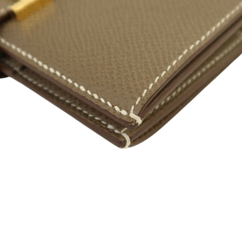 HERMES 【Hermes Fair】Epsom皮革Bearn Compact Wallet金扣錢包Etoupe-11