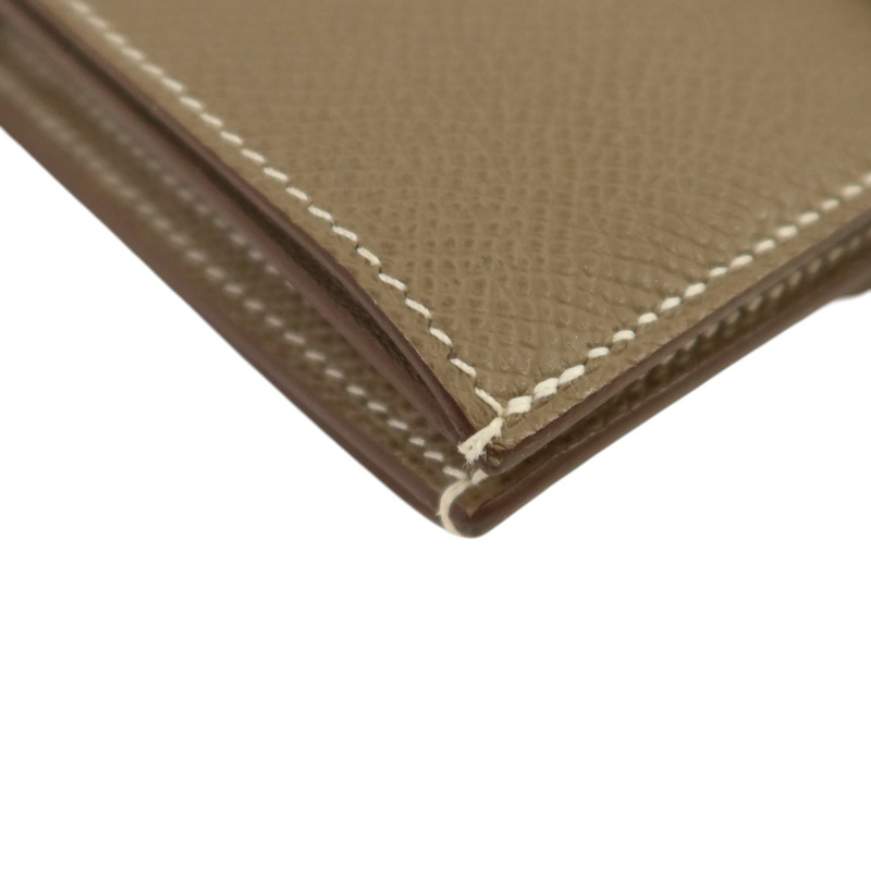 HERMES 【Hermes Fair】Epsom皮革Bearn Compact Wallet金扣錢包Etoupe-12