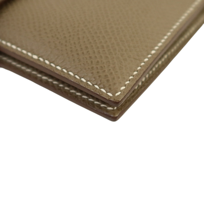 HERMES 【Hermes Fair】Epsom皮革Bearn Compact Wallet金扣錢包Etoupe-13