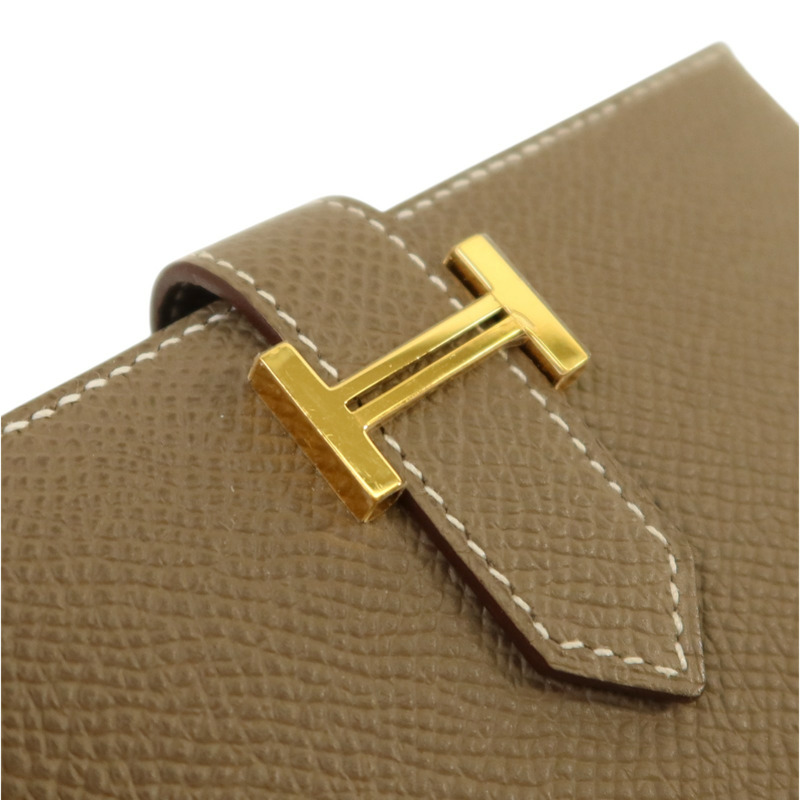 HERMES 【Hermes Fair】Epsom皮革Bearn Compact Wallet金扣錢包Etoupe-15