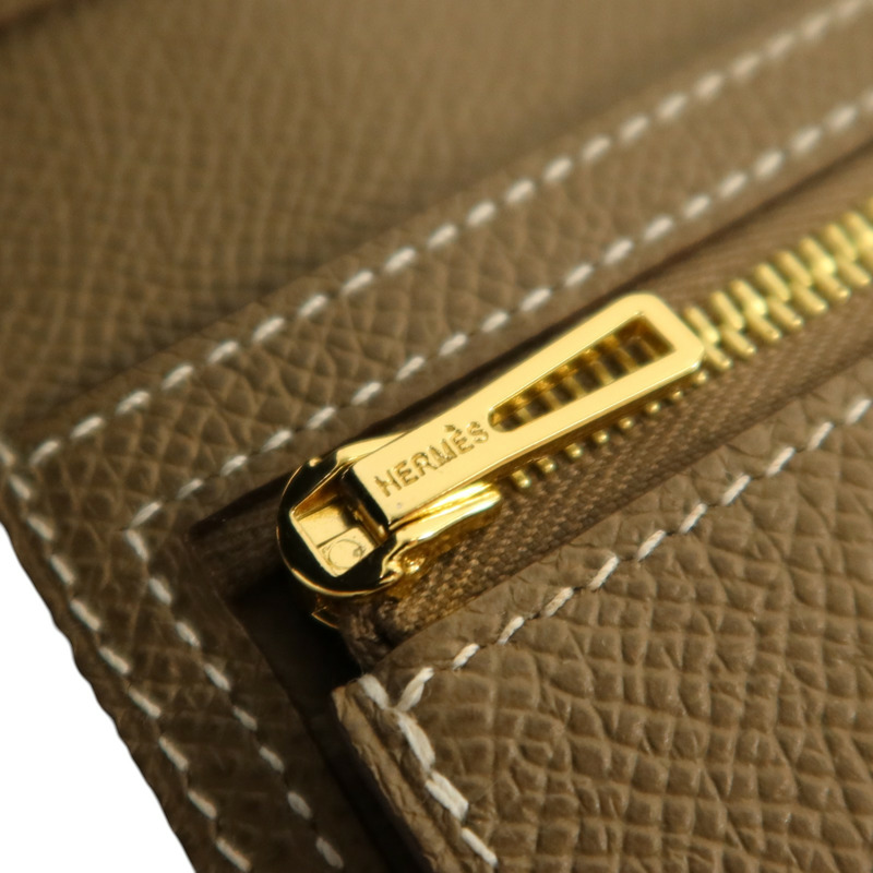 HERMES 【Hermes Fair】Epsom皮革Bearn Compact Wallet金扣錢包Etoupe-16