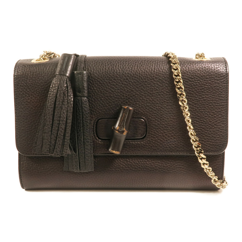 GUCCI 牛皮皮革Bamboo金扣鏈帶肩背袋-0