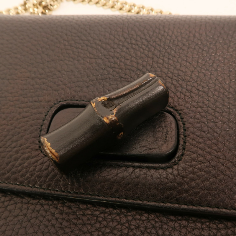 GUCCI 牛皮皮革Bamboo金扣鏈帶肩背袋-7