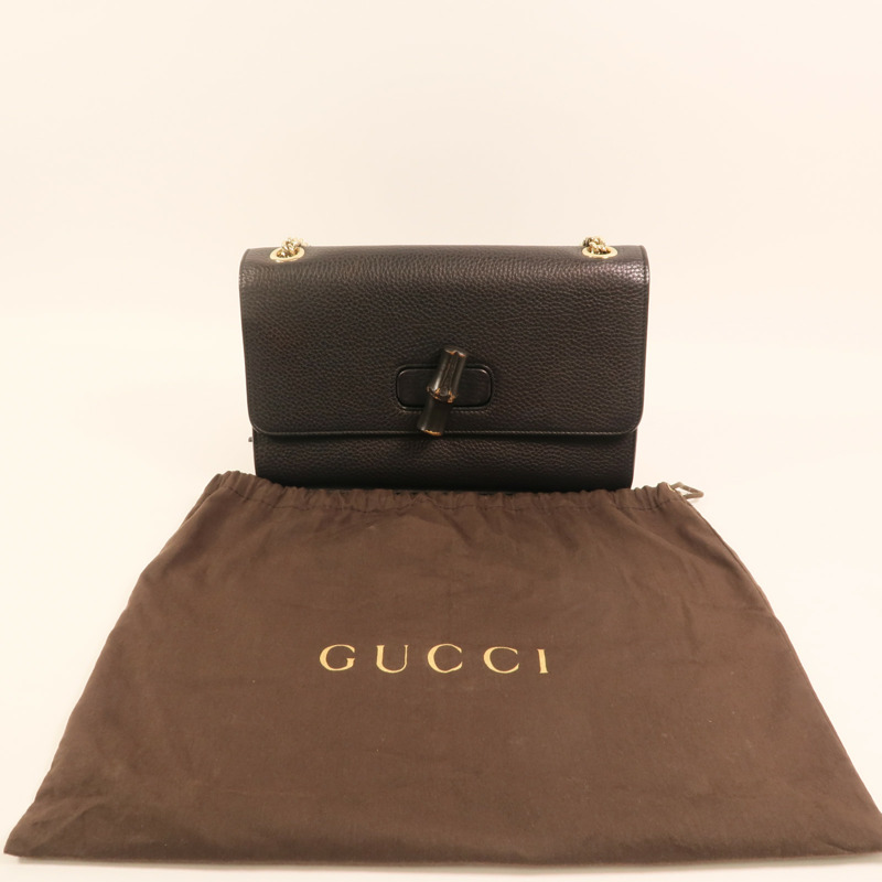GUCCI 牛皮皮革Bamboo金扣鏈帶肩背袋-10