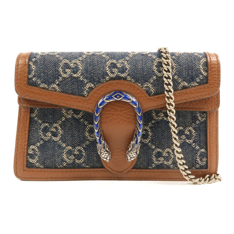 GUCCI 牛仔布Dionysus Wallet On Chain銀扣鏈帶肩背袋
