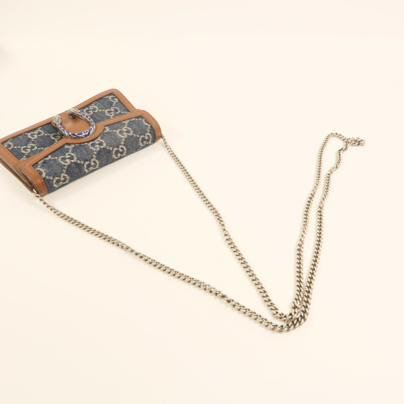 GUCCI 牛仔布Dionysus Wallet On Chain銀扣鏈帶肩背袋-6