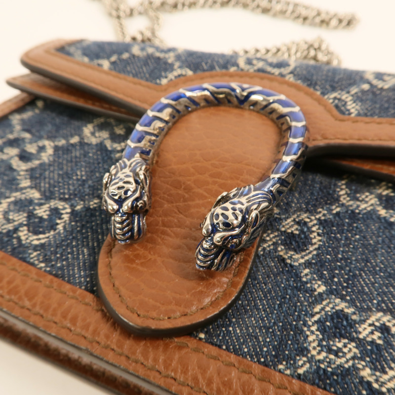 GUCCI 牛仔布Dionysus Wallet On Chain銀扣鏈帶肩背袋-8