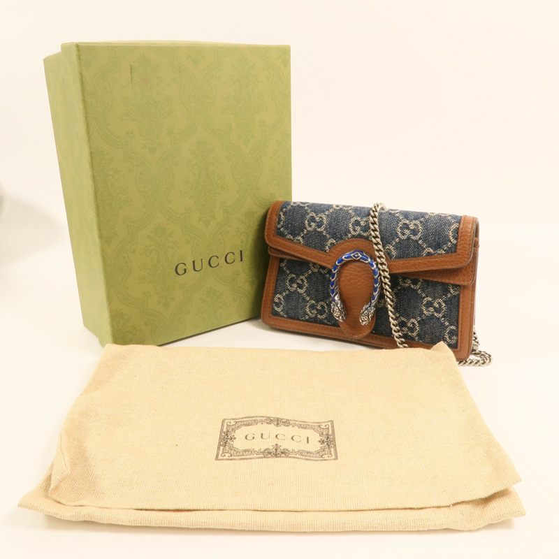 GUCCI 牛仔布Dionysus Wallet On Chain銀扣鏈帶肩背袋-9