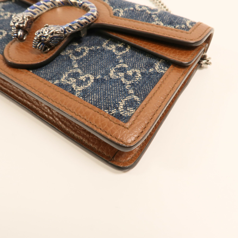 GUCCI 牛仔布Dionysus Wallet On Chain銀扣鏈帶肩背袋-10