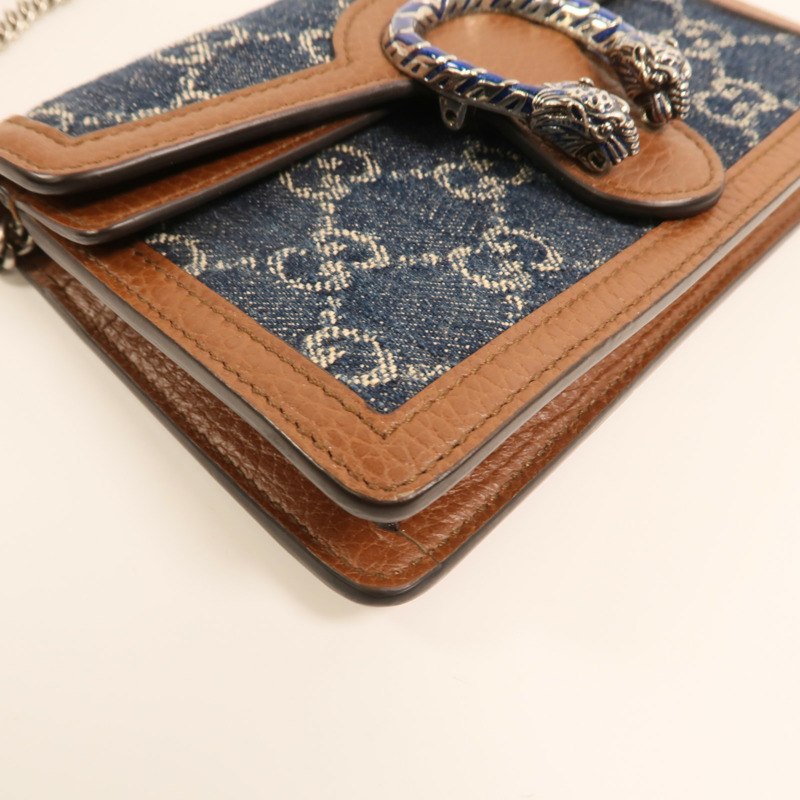GUCCI 牛仔布Dionysus Wallet On Chain銀扣鏈帶肩背袋-11