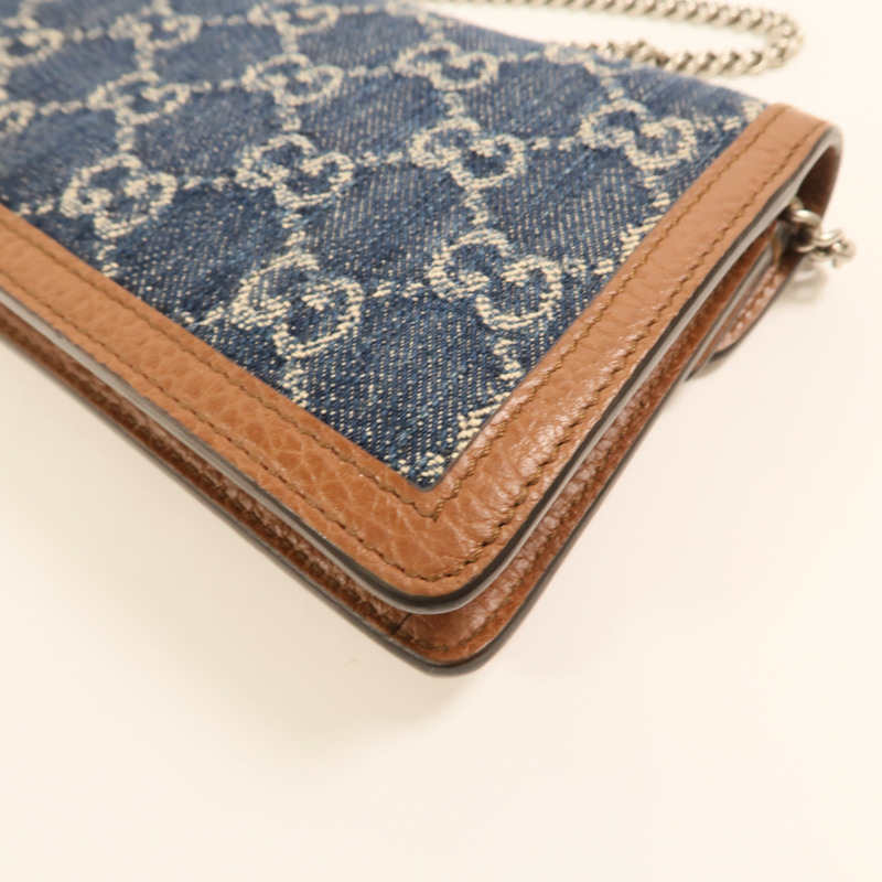 GUCCI 牛仔布Dionysus Wallet On Chain銀扣鏈帶肩背袋-12