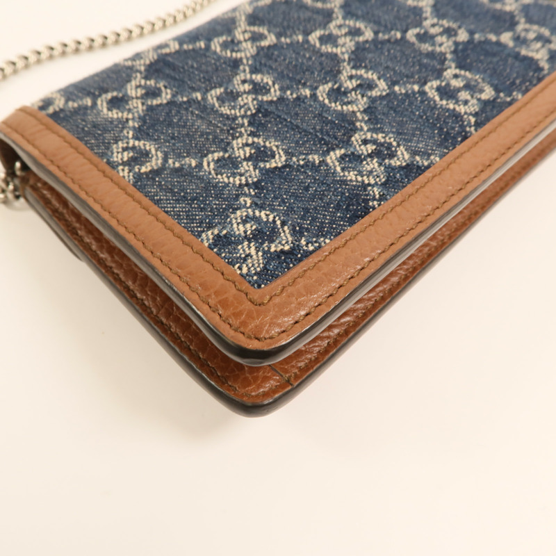 GUCCI 牛仔布Dionysus Wallet On Chain銀扣鏈帶肩背袋-13