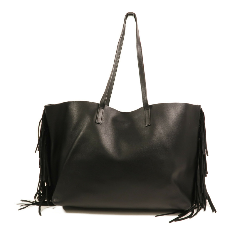 SAINT LAURENT 牛皮皮革Fringed Large Shopping Tote銀扣肩背袋-1