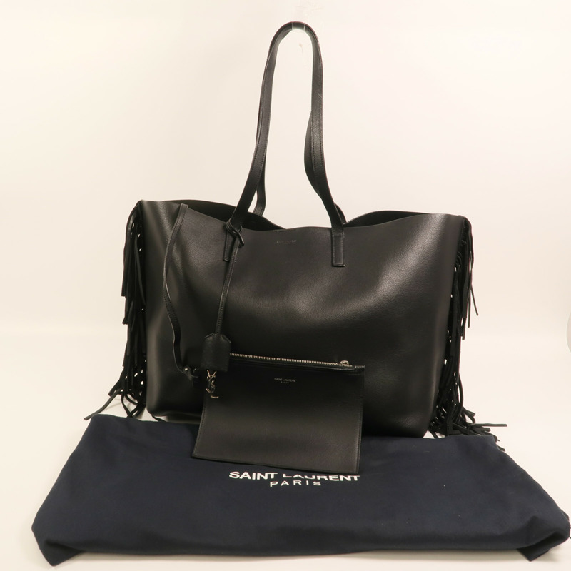 SAINT LAURENT 牛皮皮革Fringed Large Shopping Tote銀扣肩背袋-11