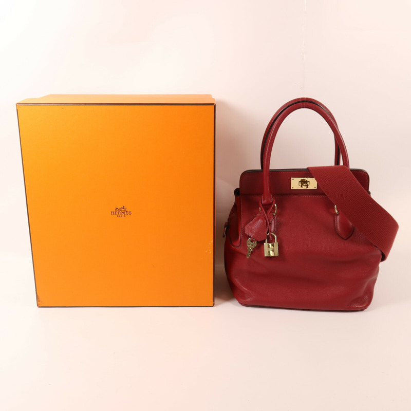 HERMES Evercolor皮革Tool Box 20金扣手挽肩背兩用袋Rouge Grenade-8