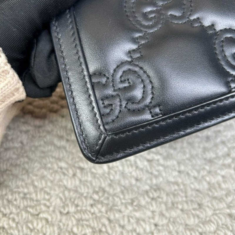 Gucci古馳黑金全皮郵差包 經典GG壓紋 金色鎖扣 鏈條肩帶 可單肩可斜挎可手提 容量實用 日常通勤百搭-10