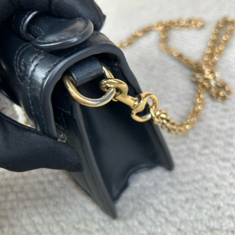 Gucci古馳黑金全皮郵差包 經典GG壓紋 金色鎖扣 鏈條肩帶 可單肩可斜挎可手提 容量實用 日常通勤百搭-19