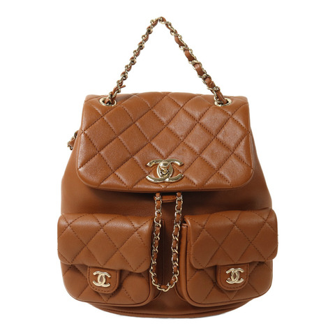 CHANEL 牛皮皮革Backpack金扣鏈帶背包