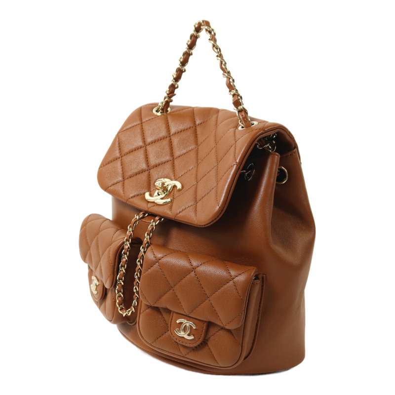 CHANEL 牛皮皮革Backpack金扣鏈帶背包-2