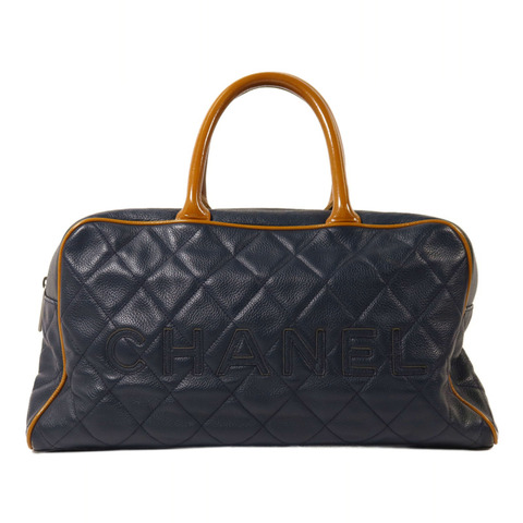 CHANEL 牛皮皮革Boston Bag銀扣手挽袋