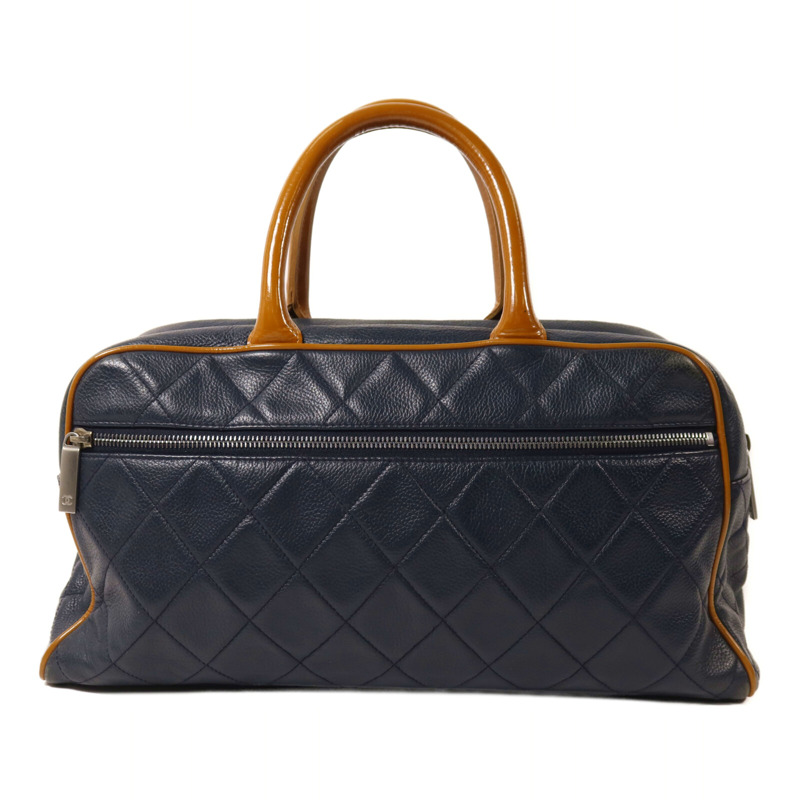 CHANEL 牛皮皮革Boston Bag銀扣手挽袋-1