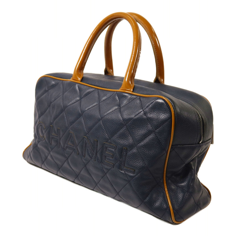 CHANEL 牛皮皮革Boston Bag銀扣手挽袋-2