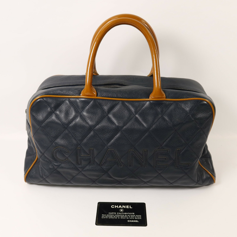 CHANEL 牛皮皮革Boston Bag銀扣手挽袋-9