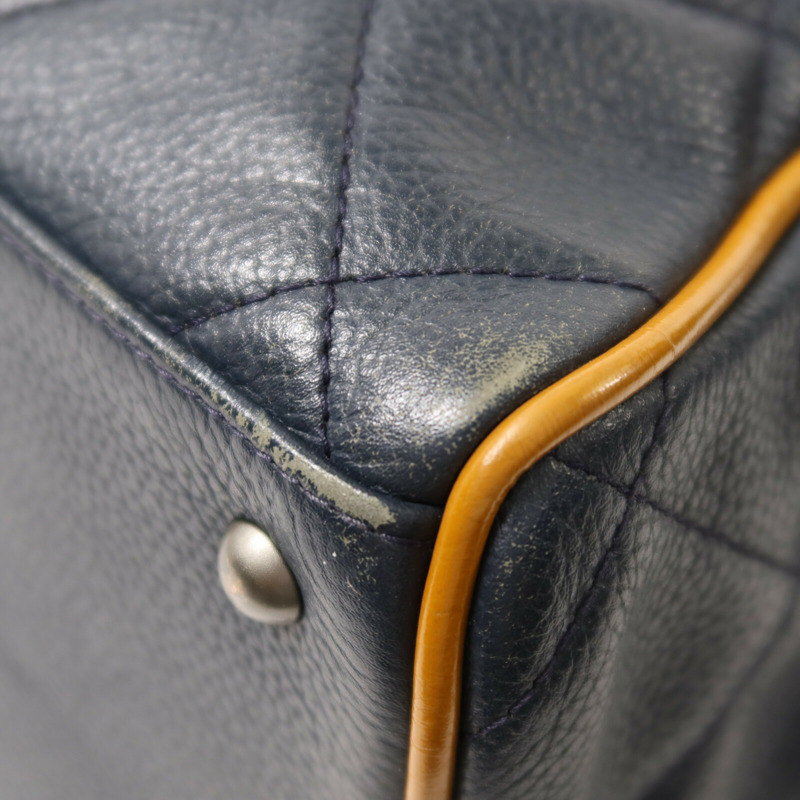 CHANEL 牛皮皮革Boston Bag銀扣手挽袋-14