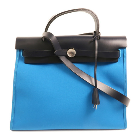 HERMES 帆布Herbag PM銀扣手挽肩背兩用袋