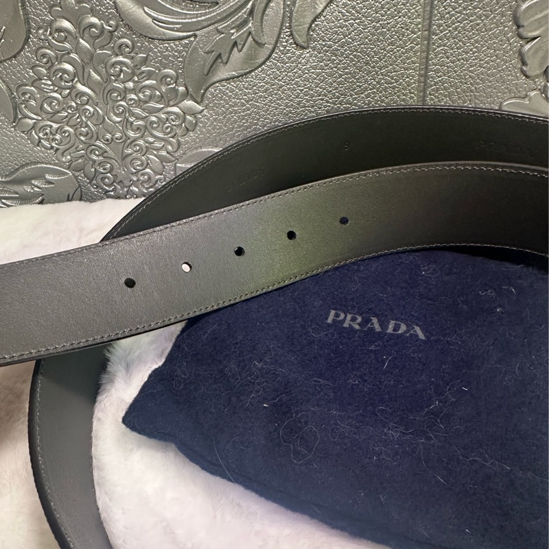 普拉達 Prada 經典的 Saffiano 荔枝紋(十字紋)皮革 灰色 男裝皮帶-11