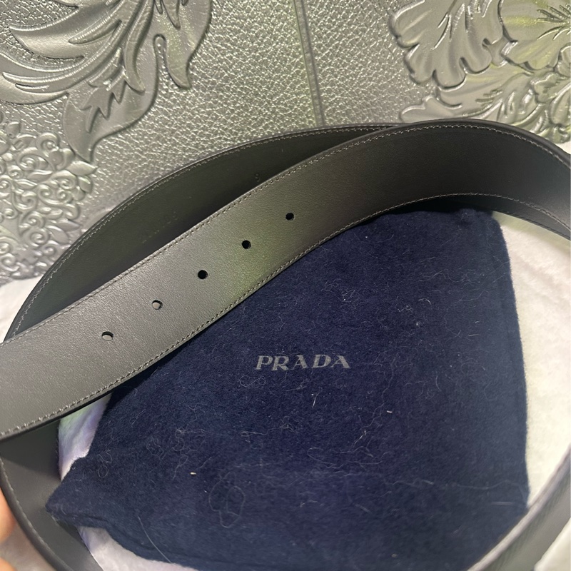 普拉達 Prada 經典的 Saffiano 荔枝紋(十字紋)皮革 灰色 男裝皮帶-12