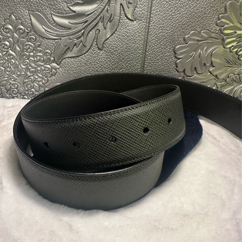 普拉達 Prada 經典的 Saffiano 荔枝紋(十字紋)皮革 灰色 男裝皮帶-13