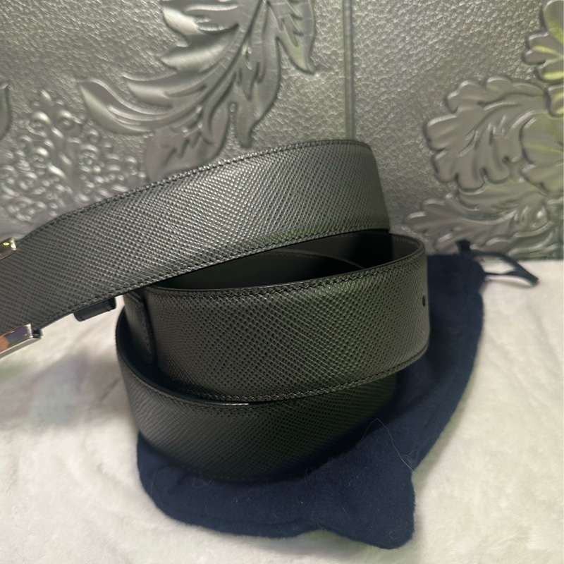 普拉達 Prada 經典的 Saffiano 荔枝紋(十字紋)皮革 灰色 男裝皮帶-15