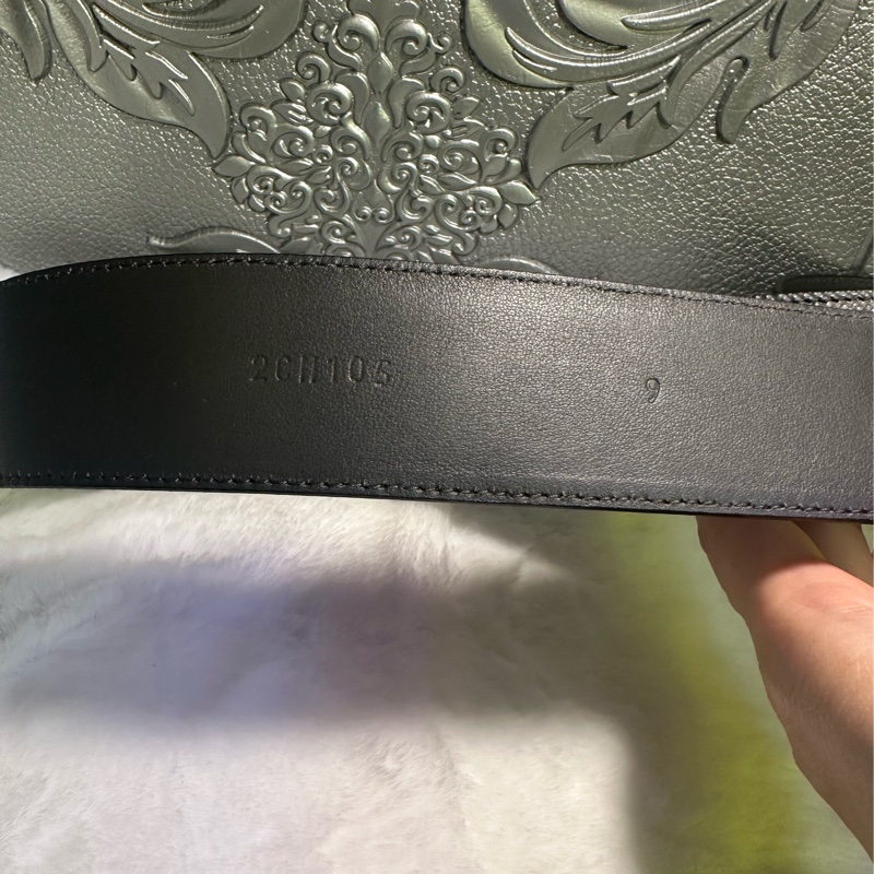 普拉達 Prada 經典的 Saffiano 荔枝紋(十字紋)皮革 灰色 男裝皮帶-17